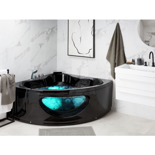 Beliani Corner Hot Tub with LED TOCOA 1900 x 1380 mm Black 2