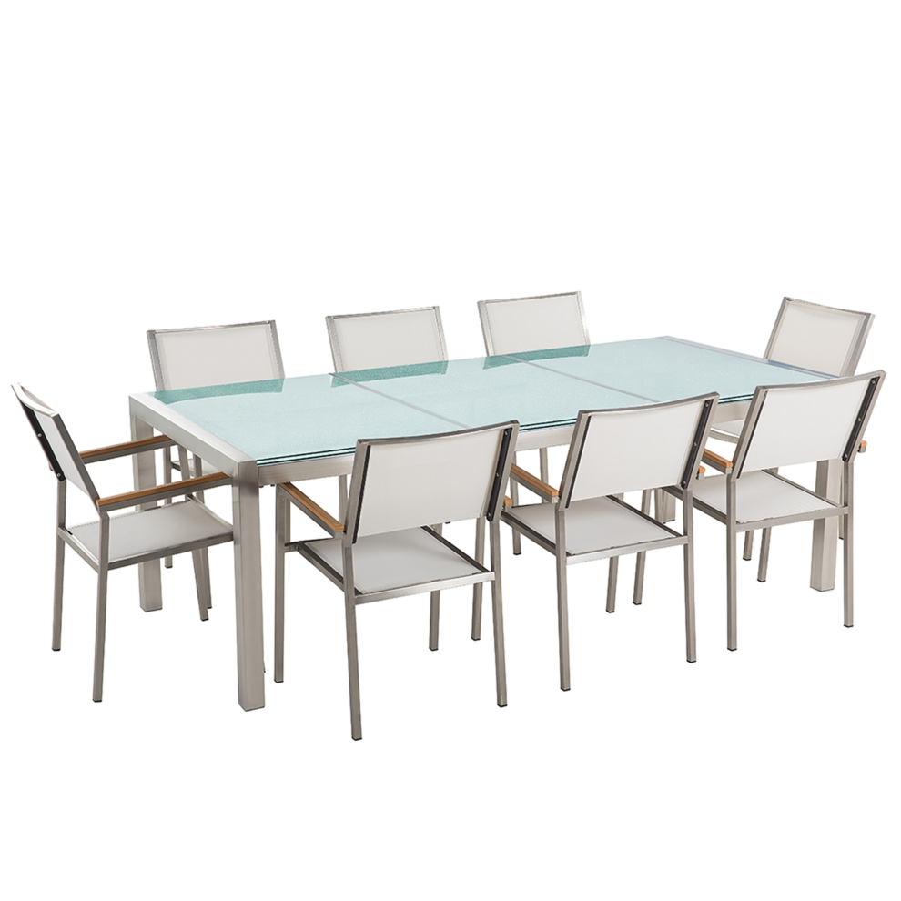 Garden Dining Set 8 Seater GROSSETO Cracked Glass Transparent/ White