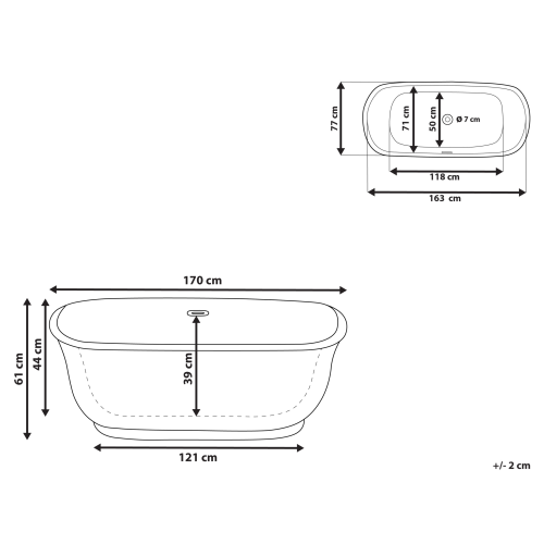 Beliani Freestanding Bathtub TESORO 1700 x 770 mm Red 2
