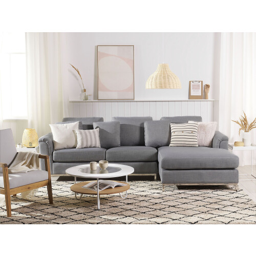 Beliani Corner Sofa 4 Seater OSLO Fabric Light Grey Left Hand 1