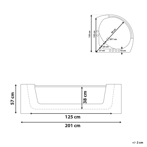 Beliani Corner Hot Tub with LED MANGLE 2010 x 1500 mm White 2