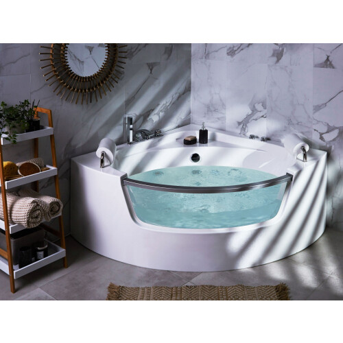Beliani Corner Hot Tub with LED MANGLE 2010 x 1500 mm White 1