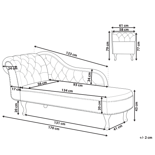 Beliani Left-Hand Chaise Longue NIMES Velvet Grey 2