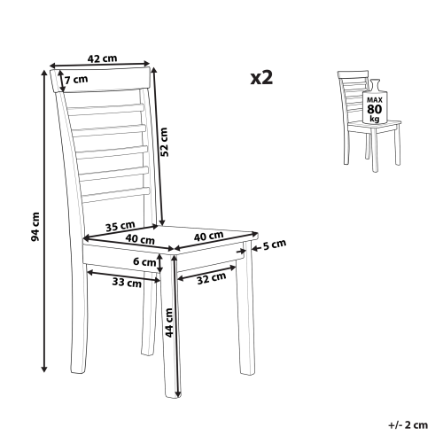 Beliani Set of 2 Dining Chairs BATTERSBY Wood White 2