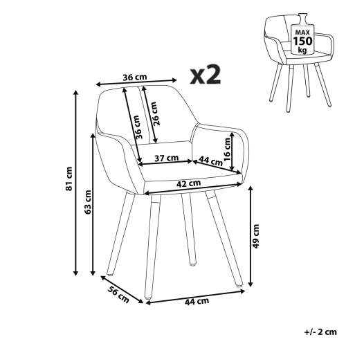 Beliani Set of 2 Dining Chairs CHICAGO Fabric Light Grey 2