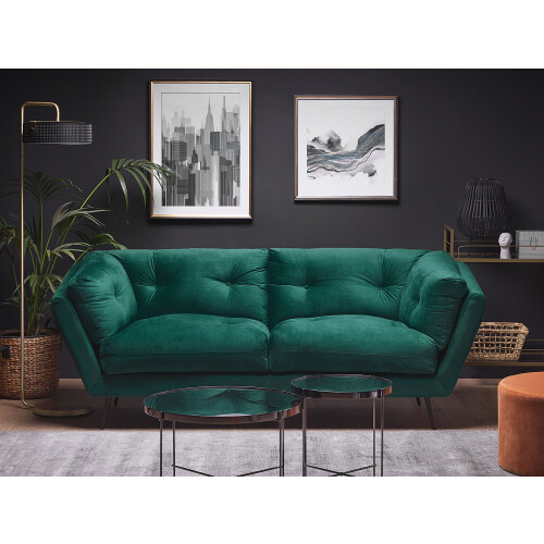 Beliani Sofa 3 Seater LENVIK Velvet Emerald Green 1