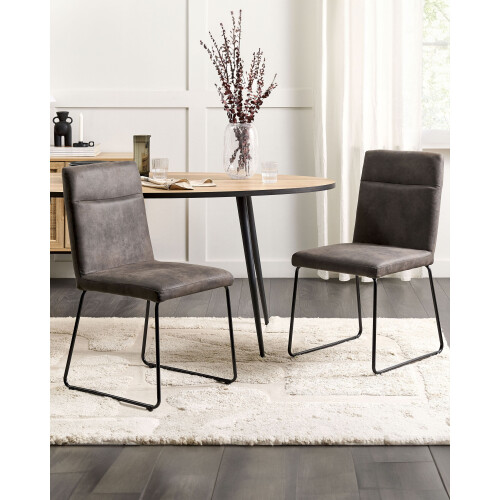 Beliani Set of 2 Dining Chairs NEVADA Fabric Dark Grey 1