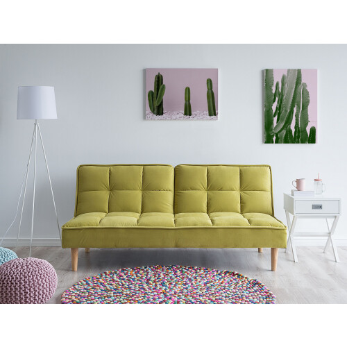 Beliani Sofa Bed 3 Seater SILJAN Fabric Olive Green 1