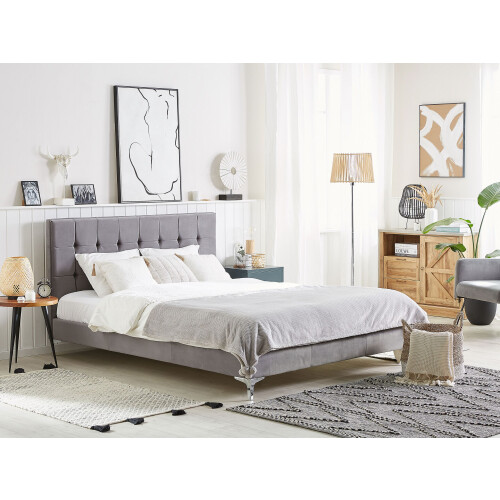 Beliani Bed Velvet AMBERT 140 x 200 cm (EU Double) Grey 1