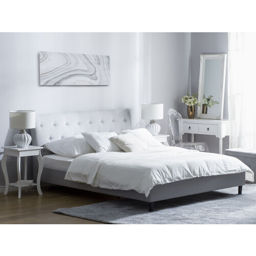 Beliani Bed Fabric SAVERNE 140 x 200 cm (EU Double) Light Grey 1