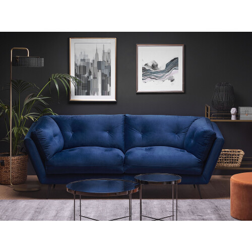 Beliani Sofa 3 Seater LENVIK Velvet Navy Blue 1