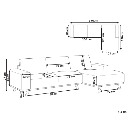Beliani Corner Sofa 3 Seater NORA Fabric Beige Left Hand 2