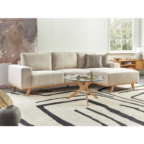 Beliani Corner Sofa 3 Seater NORA Fabric Beige Left Hand 1