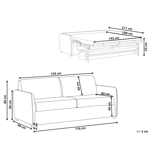 Beliani Sofa Bed 2 Seater ISHOJ Fabric Light Grey 2