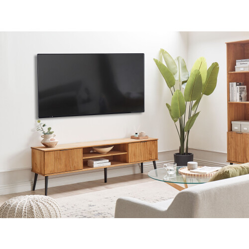 Beliani TV Stand TIMMINS Pine Wood Brown 1