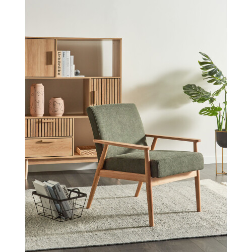 Beliani Armchair ESRUM Fabric Light Brown/Green 1