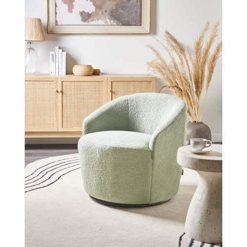 Beliani Swivel Armchair DAVIK Boucle Light Green 1