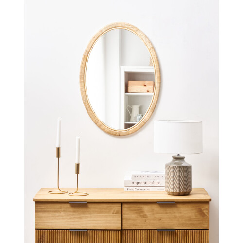 Beliani Wall Mirror FOISSY 50 cm 70 cm Rattan Natural 1