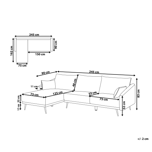 Beliani Corner Sofa 3 Seater VARDE Fabric Off-White Right Hand 2
