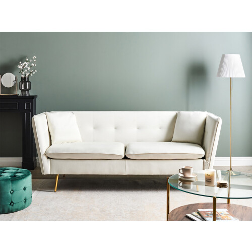 Beliani Sofa 3 Seater FREDERICA Velvet Off-White 1