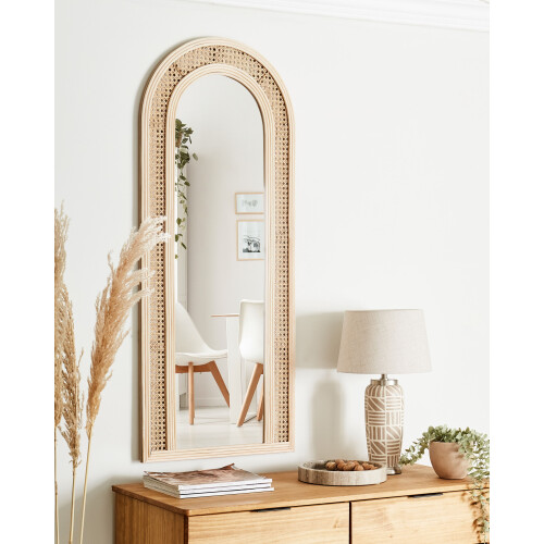 Beliani Wall Mirror FRANEY 50 cm 120 cm Rattan Natural 1
