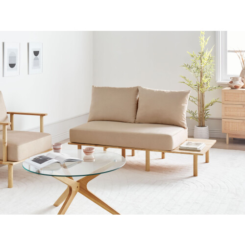 Beliani Sofa 2 Seater SALO with Tables Fabric Beige 1
