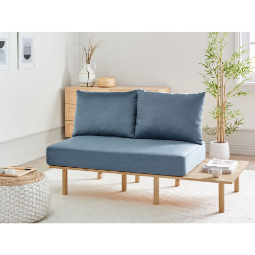 Beliani Sofa 2 Seater SALO Fabric Blue with Tables 1