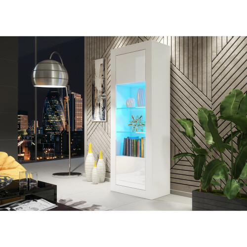Display Cabinet 170cm Illume - White with Gloss Doors and LED Lights 1