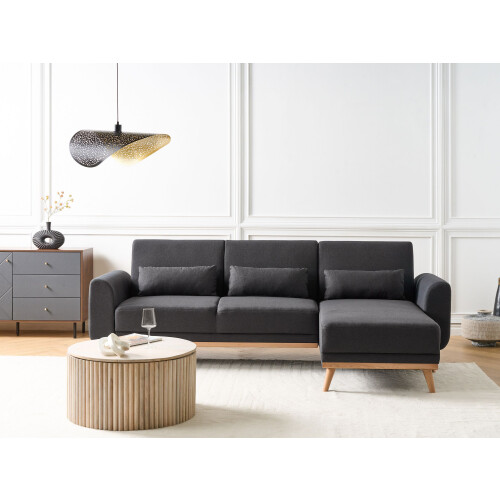 Beliani Corner Sofa Bed 3 Seater OLLSTA Fabric Black Left Hand 1