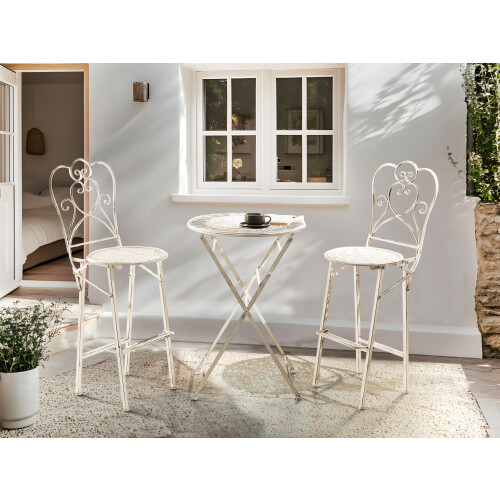 Beliani Garden Bar Table TRIESTE 60 cm 60 cm Metal Light Beige 1