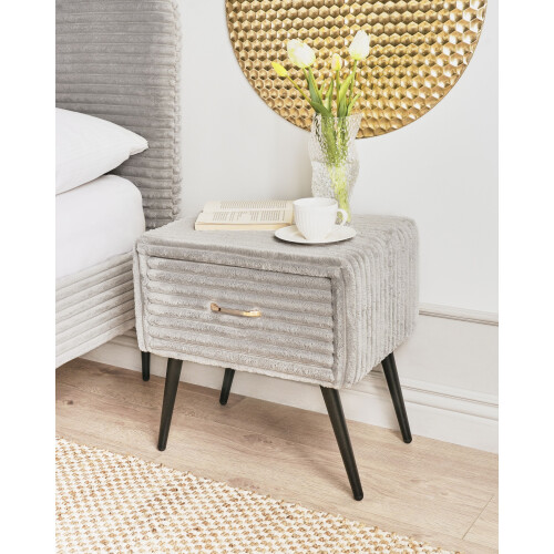 Beliani 1 Drawer Bedside Table FLAYAT Corduroy Light Grey 1
