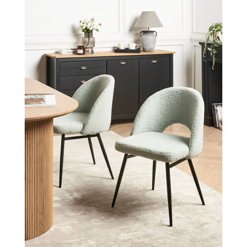 Beliani Set of 2 Dining Chairs ONAGA Boucle Light Green 1