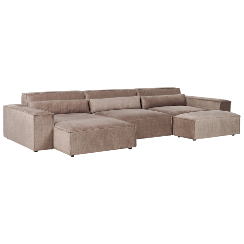 Beliani Modular Corner Sofa 4 Seater HELLNAR with Ottoman Fabric Light Brown Right Hand 1