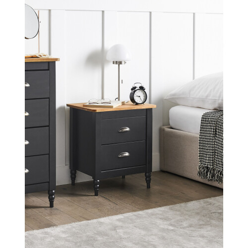 Beliani 2 Drawer Bedside Table SHILLINGTON Pine Wood Brown/ Black 1