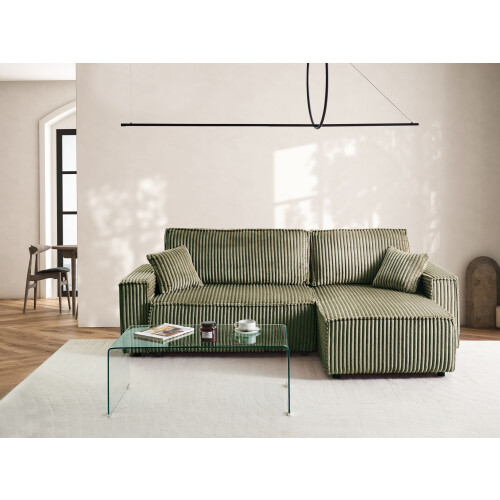 Beliani Corner Sofa Bed ABACKA with Storage Corduroy Green Left Hand 1