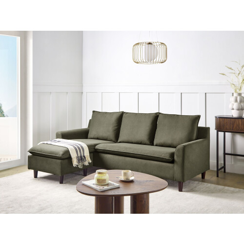Beliani Corner Sofa ELVENES Velvet Dark Green Right Hand 1