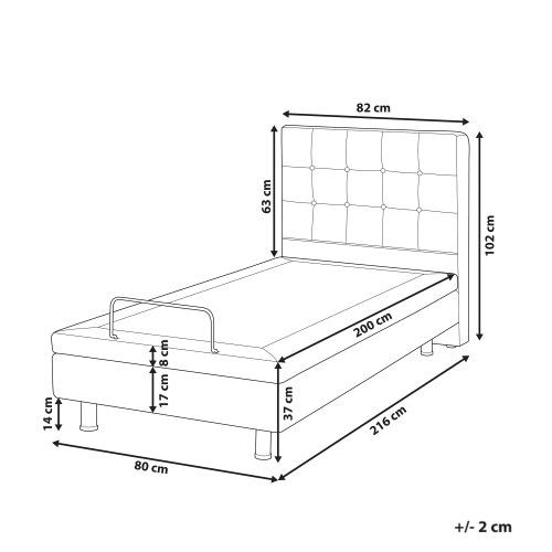 Beliani Adjustable Bed Fabric DUKE 80 x 200 cm (EU Small Single) Light Grey 2