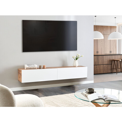 Beliani Wall Mounted TV Stand GLADSTONE Brown/ White 1
