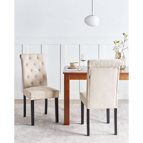 Beliani Set of 2 Dining Chairs VELVA Fabric Light Beige 1