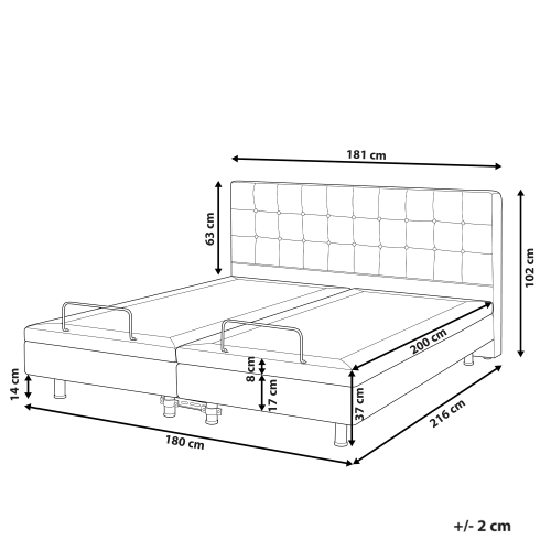 Beliani Adjustable Bed Fabric DUKE 180 x 200 cm (EU Super King) Light Grey 2