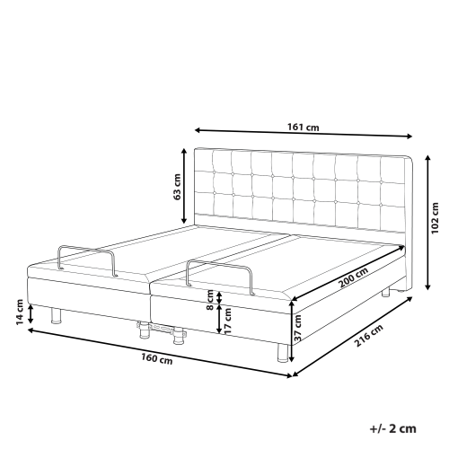 Beliani Adjustable Bed Fabric DUKE 160 x 200 cm (EU King Size) Light Grey 2