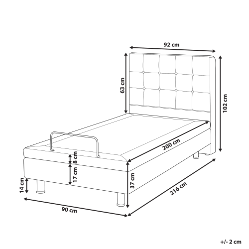 Beliani Adjustable Bed Fabric DUKE 90 x 200 cm (EU Single) Light Grey 2