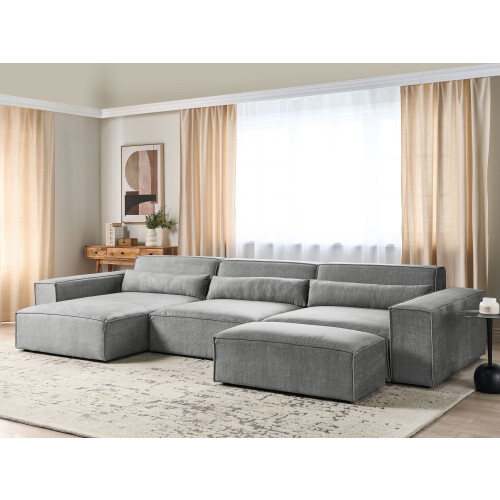 Beliani Modular Corner Sofa 5 Seater HELLNAR Right Hand Grey Fabric with Ottoman 1