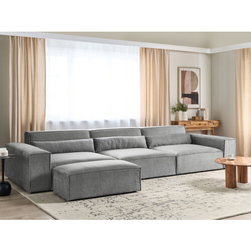 Beliani Modular Sofa 3 Seater HELLNAR Grey Fabric with Ottoman 1