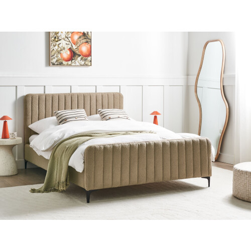 Beliani Bed Boucle LUNAN 140 x 200 cm (EU Double) Taupe 2