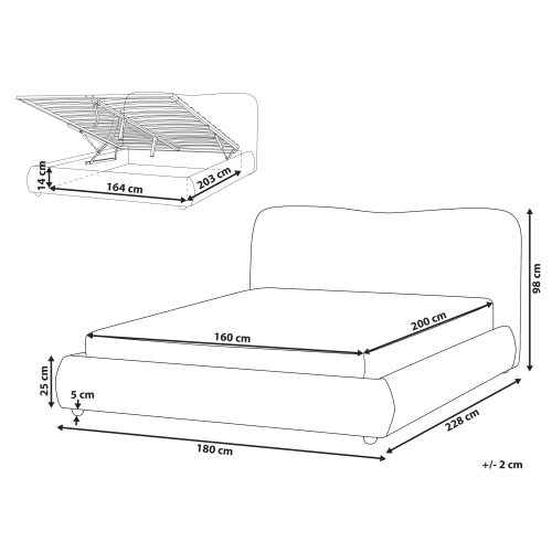Beliani Ottoman Bed BLAGNAC Fabric Light Grey 160 x 200 cm (EU King Size) 2