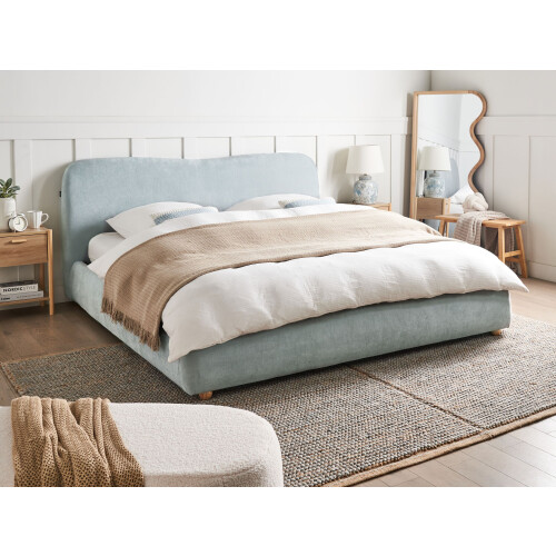 Beliani Ottoman Bed BLAGNAC Chenille Light Blue 180 x 200 cm (EU Super King) 1