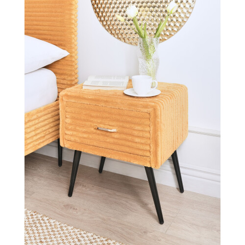 Beliani 1 Drawer Bedside Table FLAYAT Corduroy Orange 1