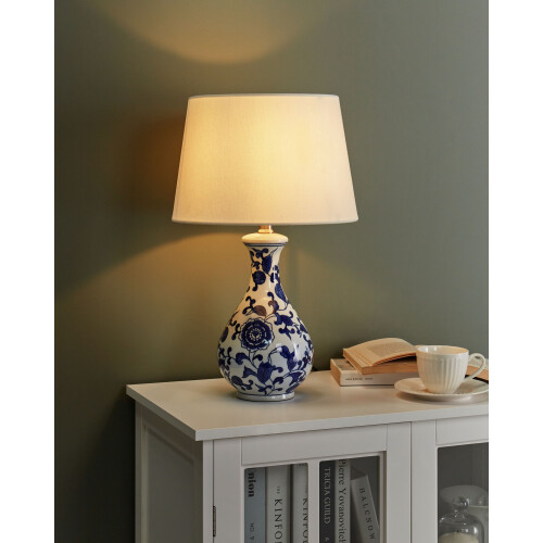 Beliani Table Lamp CARMEN Porcelain White/ Blue 1