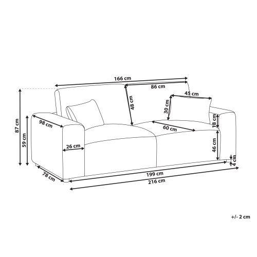 Beliani 3 Seater SANDORA Corduroy Off-White 2